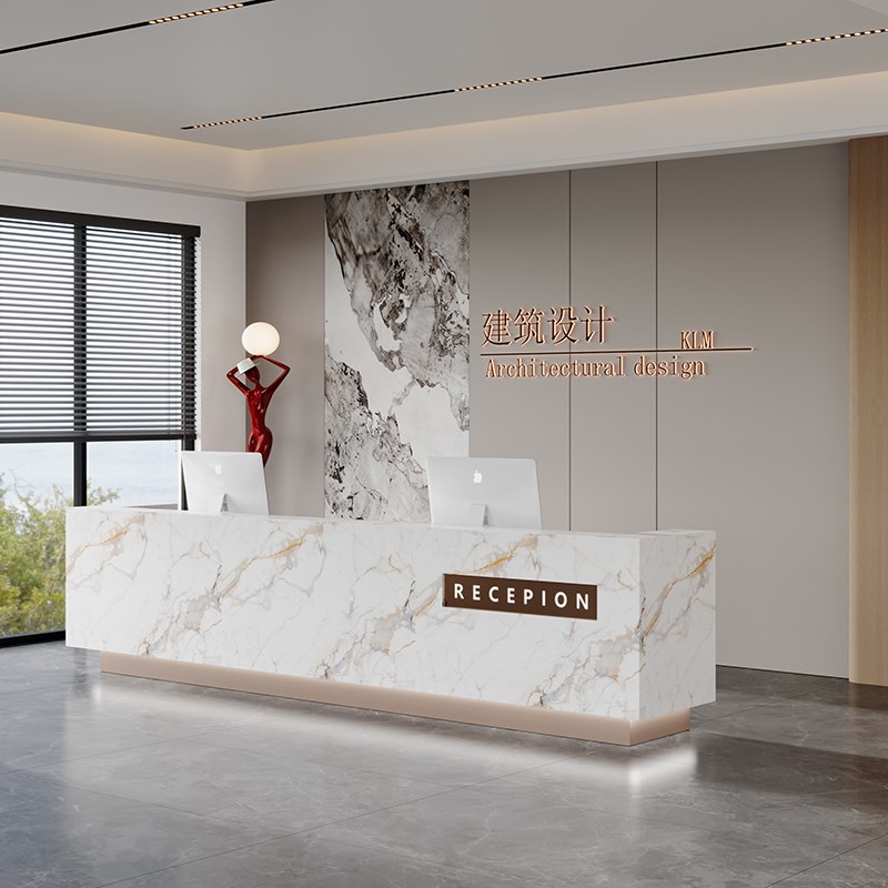 烤漆公司前台接待台美容院吧台收银台酒店L服务台大理石岩板前台