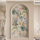 玄关眉梢花画墙布客厅新中式 饰画过道背景墙壁纸走廊 鸟上拱形喜装