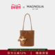 编织托特包女黑色毛球装 MAGNOLIA曼歌妮秋季 新款 饰大容量手提斜挎