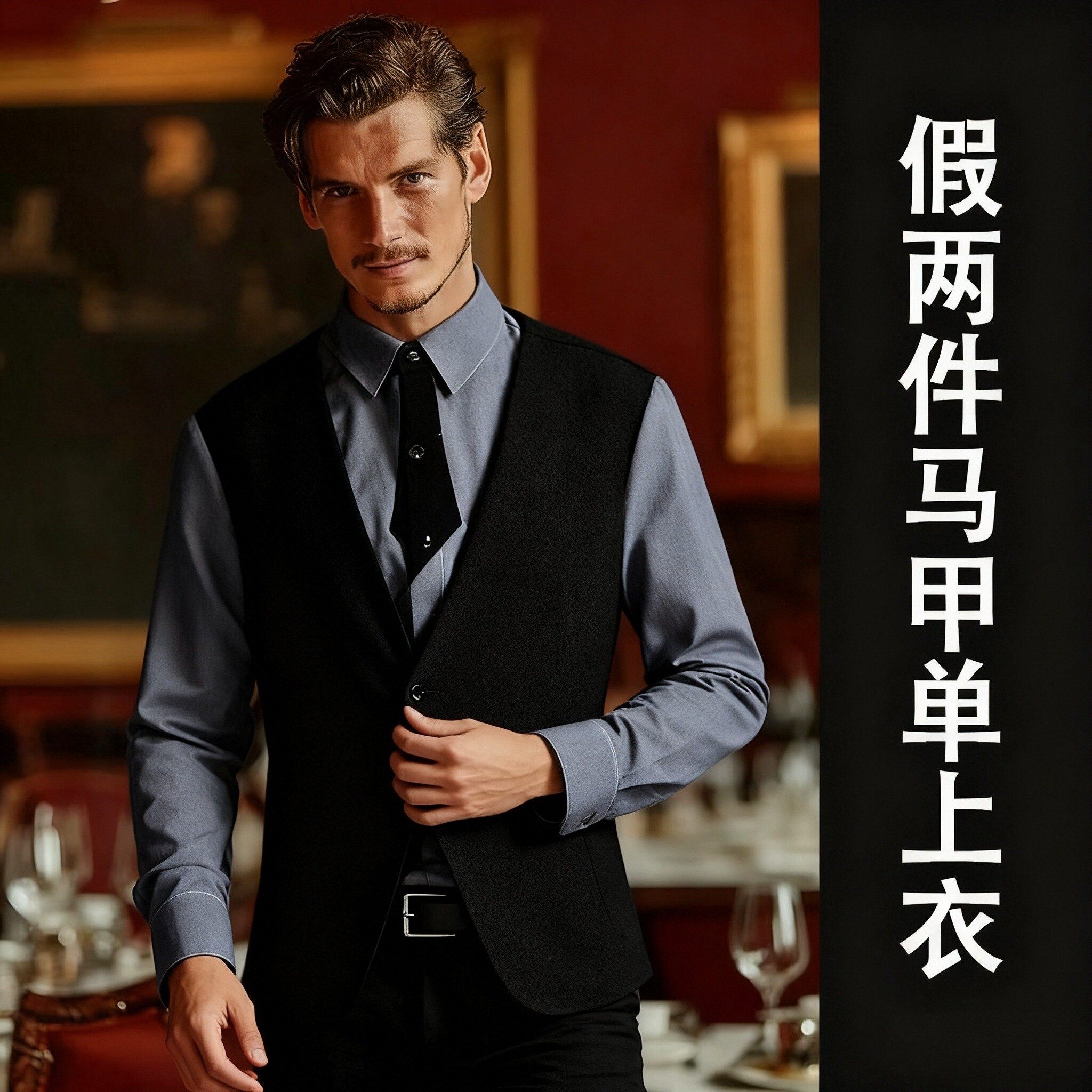 2025秋冬假两件衬衫长袖服务员工作服定制logo酒保ktv酒吧西餐厅