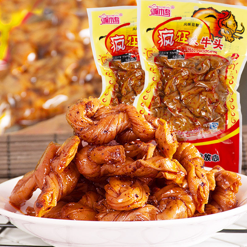 疯狂牛头风味豆制品素肉辣条豆筋结咸辣味牛筋小吃麻辣儿时零食