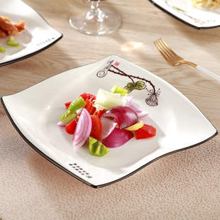 餐厅菜盘异形 个性 青荷家用西餐正方形陶瓷创意欧式 牛排平盘N日式