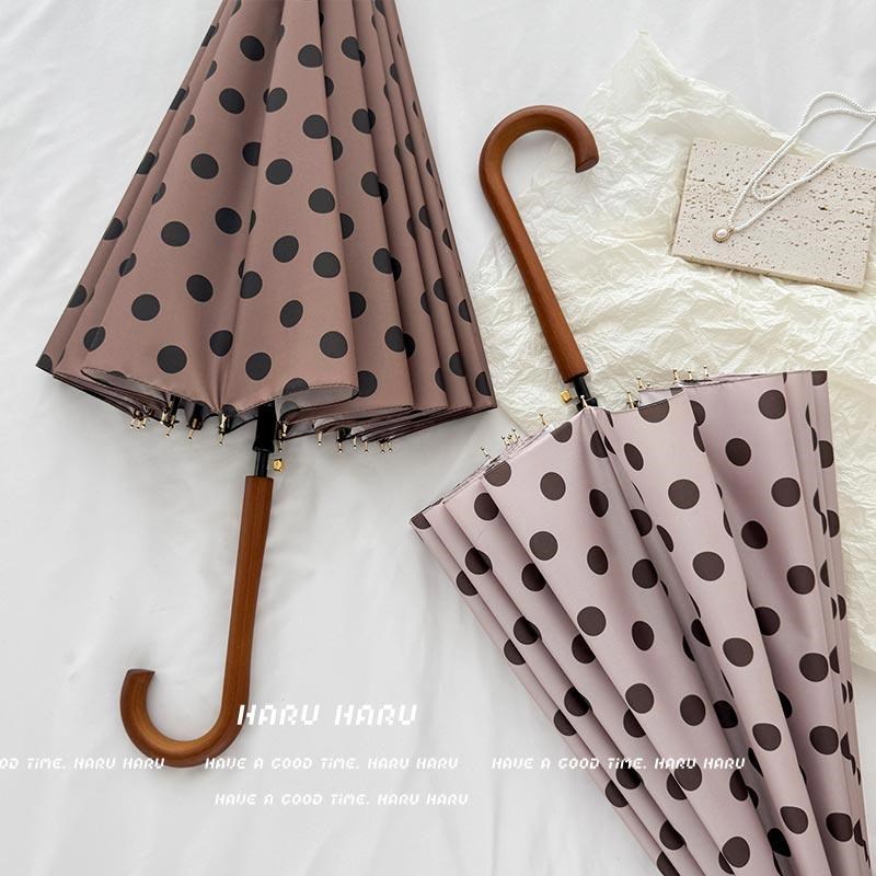 德国新款波点f16骨长柄伞半自动加大雨伞直杆加固结实韩系女直柄