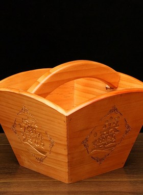 四方桃木斗c工艺品摆件带提手仿古米斗生家居客厅新房乔迁开业礼