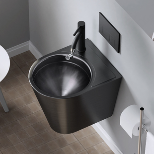 黑色304不锈钢呕吐池卫生间自动z感应酒吧KTV夜店厕所挂墙式漱口