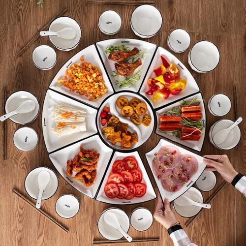 盘拼盘餐具组合简约菜盘子陶瓷家用碗团创意碟拼圆桌乔迁送礼圆