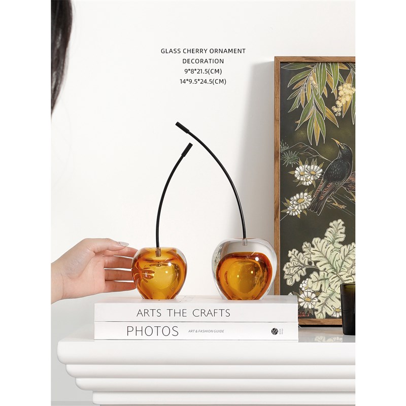 迷屿家居 d手工琉璃樱桃摆件客厅书房玄关琥珀色玻璃桌面装饰品