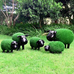 景观玻璃钢小摆件户外动物绿植羊绒园林幼儿园草草坪卡通雕塑装饰
