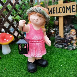 造景小庭院男孩入户户外女孩摆设人物小花园装饰烛台手提摆件可爱