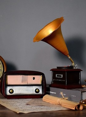 覆古摆件老式留声机收音机模型拍照道具酒吧柜创意家Y居装饰品摆