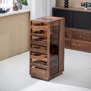 乌金木茶具收纳玻璃展示柜实木牙科柜移动茶桌边柜茶台置物架茶具