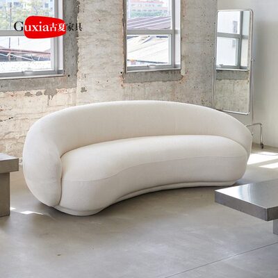 沙发北欧lof侘寂风古a异形J弧形沙发s 中ep三人位小户型腰果u布艺