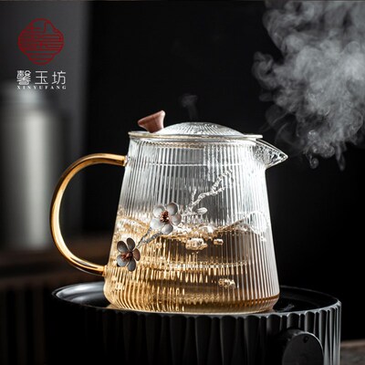 7K1耐高温竖纹玻p璃泡茶壶电陶炉煮茶器家用过滤大容量锡花