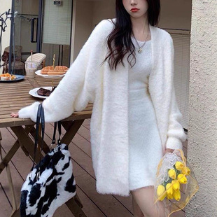 新款慵懒风毛衣女外套宽松针织开衫中长款上衣外套秋冬休闲百搭