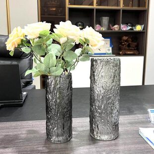 冰纹餐桌富贵竹川插花百合摆件客厅水养直筒玻璃花瓶网红透明玫瑰