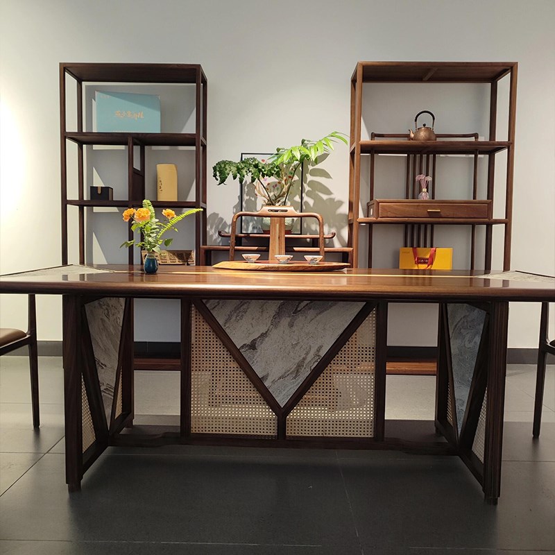 新中式实木d茶桌椅组合禅意简约茶室茶空间黑胡桃木泡茶台办公家