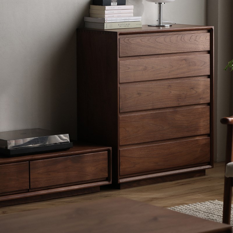 北美黑胡桃木五斗柜卧室收v纳柜北欧全实木客厅立柜落地抽屉柜原