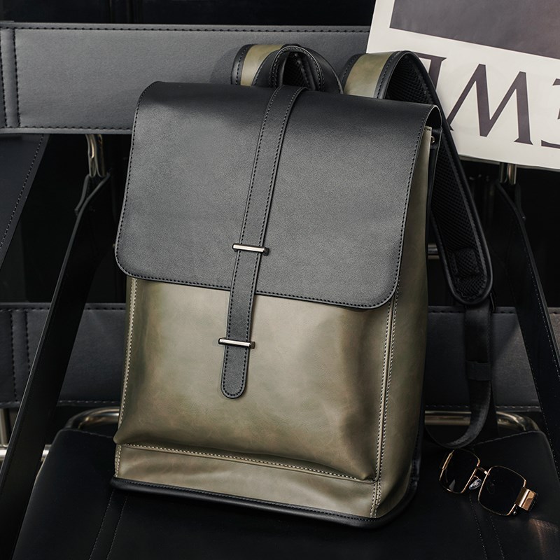 新款复古双肩包韩版潮流男包旅行背包F疯马PU大容量学生书包电脑