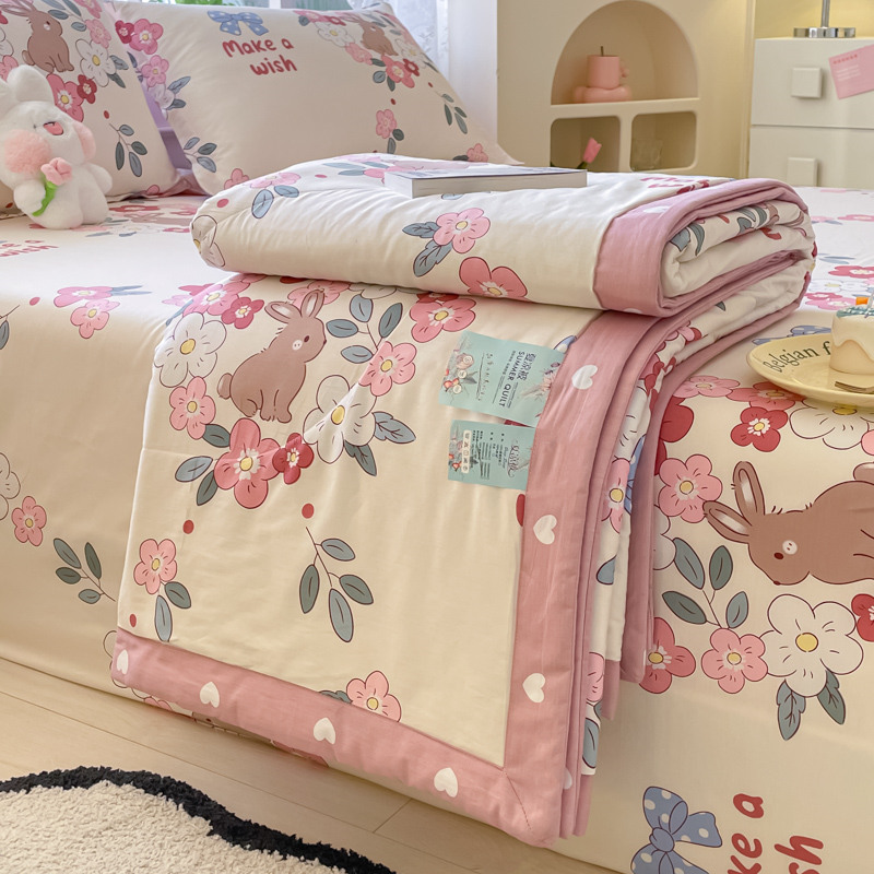 夏季纯棉夏d凉被100全棉夏被四件套可机洗单人儿童薄款被子空调被