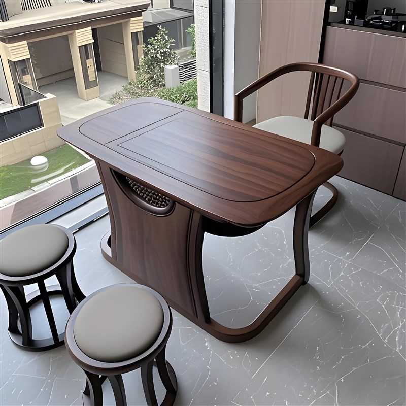 新中式北美黑胡桃木阳台茶桌椅组合D实木家用阳台小茶台极简小户