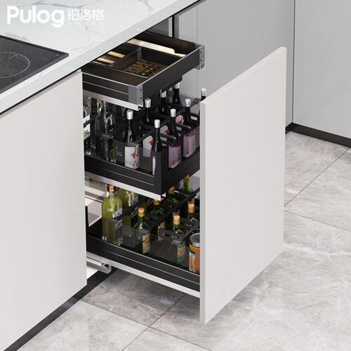 玻璃锅厨房抽屉式橱柜篮双洛工具格调味拉篮碗碟架铂分隔加深三层