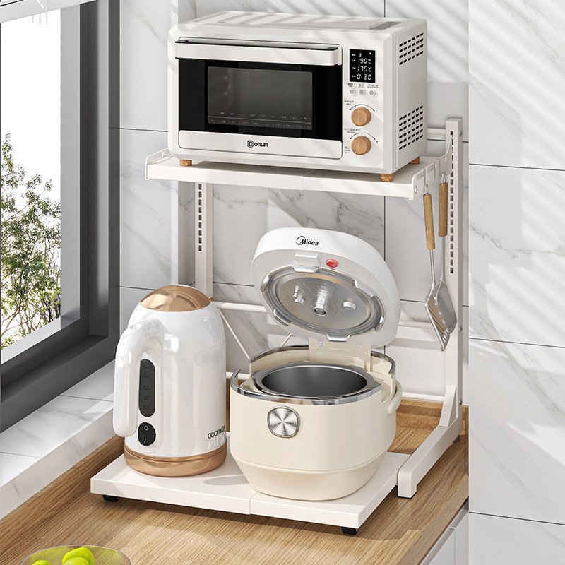 厨房微波炉电饭锅置物架台面双层可伸缩收纳空气炸锅架AL