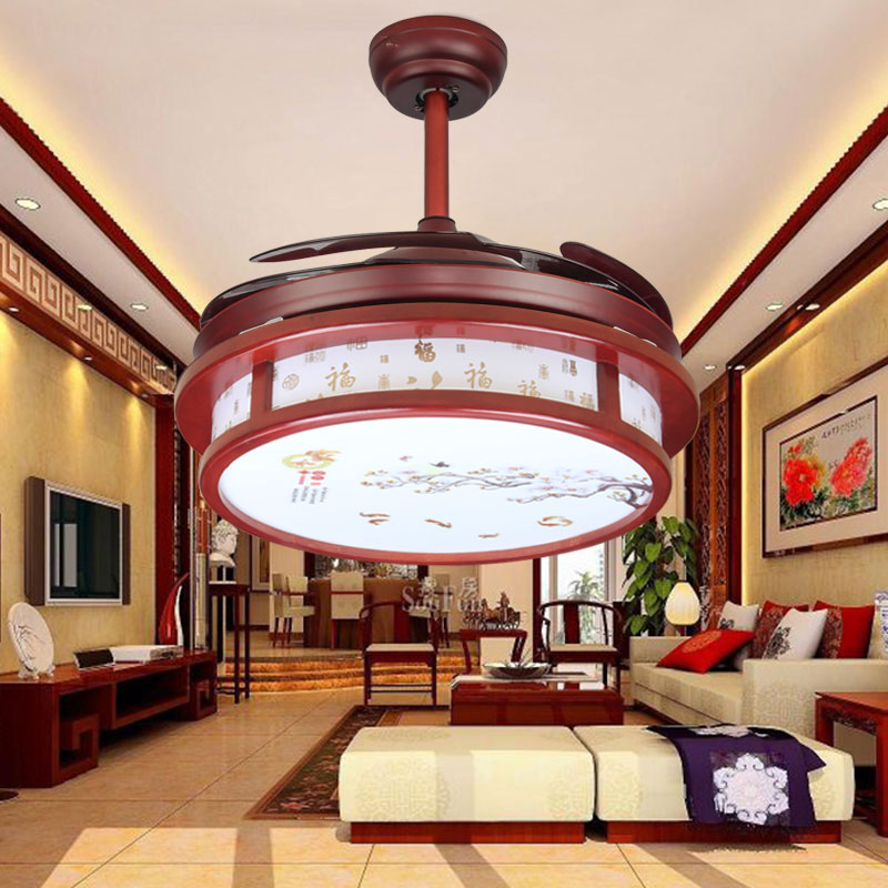 新中式吊扇灯隐形风扇灯客厅中国风卧室实木复古餐厅家用一体吊灯