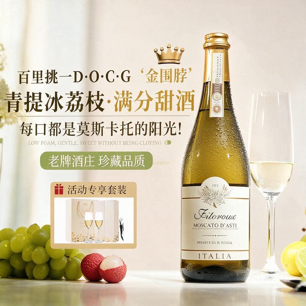 意大利DOCG莫斯卡托阿斯蒂起泡气泡香槟甜白葡萄酒心派对礼物微醺