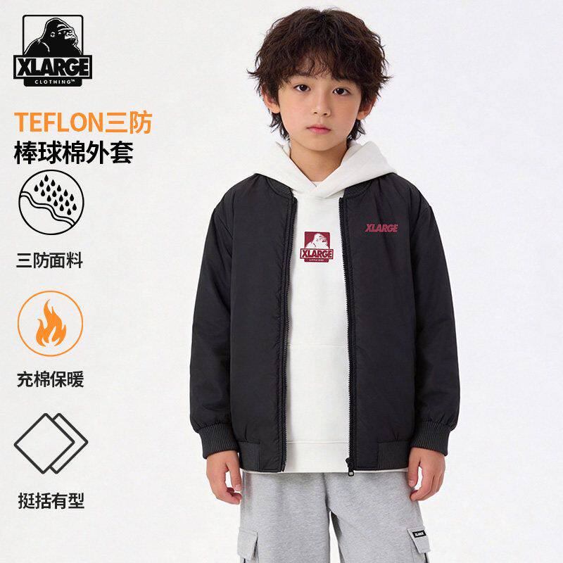 XLARGE男女童秋冬洋气飞行夹克儿童宽松韩版运动三防棒球棉服外套