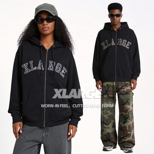 XLARGE连帽卫衣2026年新款春秋款宽松百搭潮流立体刺绣开衫外套男