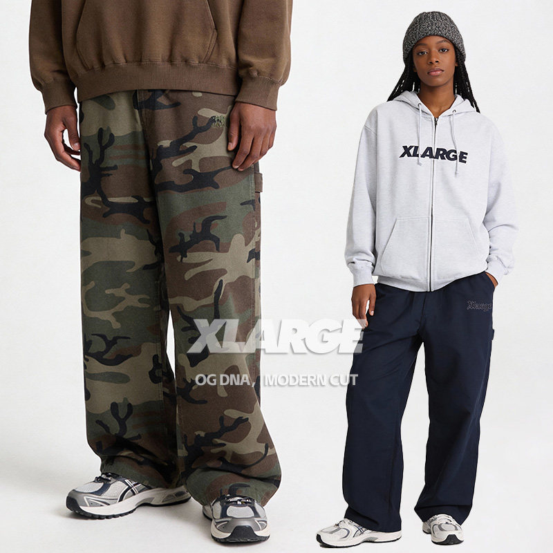 XLARGE复古英文绣花工装裤2026新款春秋款宽松纯棉直筒裤男女同款,男装,时尚工装裤,淘宝优惠券,粉丝福利购,淘宝优惠卷