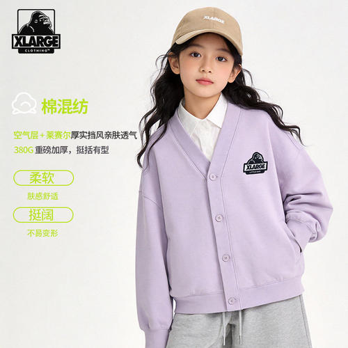XLARGE男女童V领单排扣针织开衫