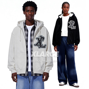 XLARGE宽松徽章贴布拉链外套2025年新款秋冬款连帽卫衣男女同款