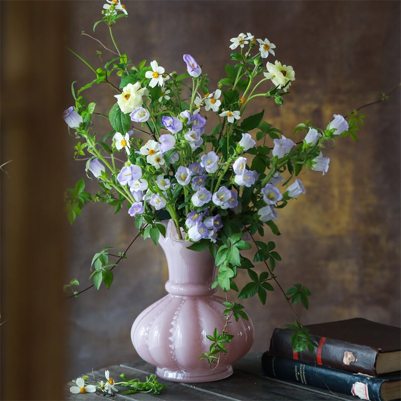 高级感轻奢中古芬顿玻璃u花瓶客厅桌面装饰民宿摆件水养插花百合