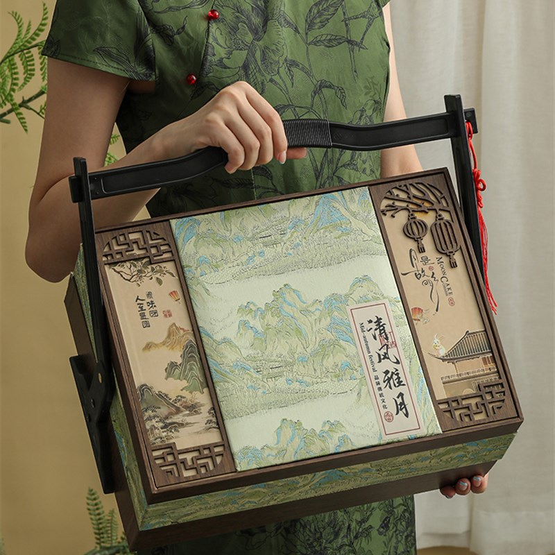 2025创意双层手提篮月饼礼盒空盒8F粒10粒装月饼盒糕点空盒可定制