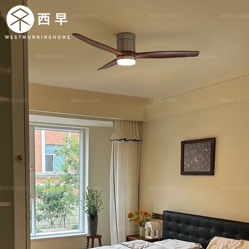 法式中古实木吸顶吊扇灯美式复古家用一体餐厅卧室客厅风扇吊灯