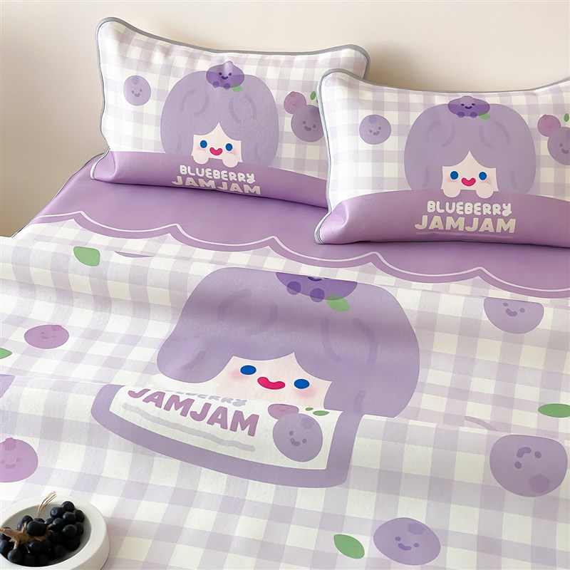 富山商店 x RiCO联名 紫色蓝莓酱格纹冰丝凉席空调席可折叠水洗