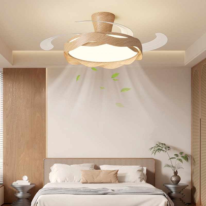 餐厅风扇灯现代简约隐形静音护眼日式原木风电扇灯一体餐厅吊扇灯