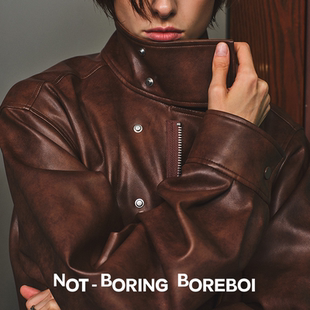 立领翻领 做旧特殊剪裁 美拉德皮衣 机车夹克 短匣廓形