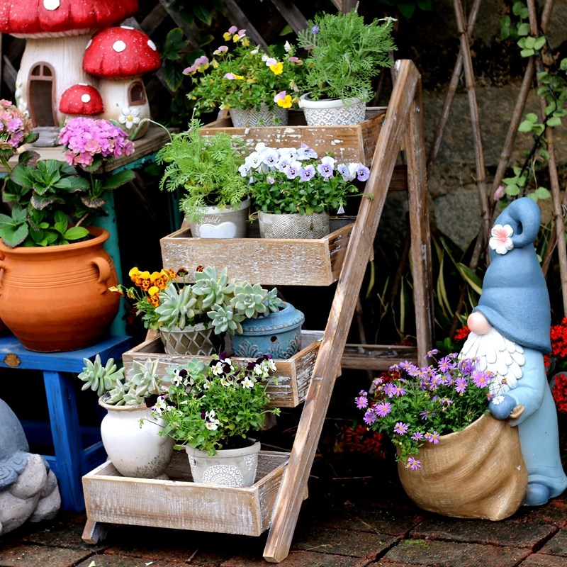 花架子客厅落地式置物架阳台装饰布置多I肉花盆植物摆放架实木多