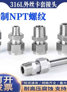 316L不锈钢NiPT卡套接头美制直接终端双卡套式仪表气源铜管2/3/4