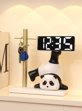 大熊猫桌面台式钟表夜光静v音数字时钟电子闹钟客厅卧室牀头柜摆