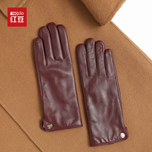 柔软羊毛内衬 红豆头层小羊皮女士手套触屏保暖通勤驾驶秋冬