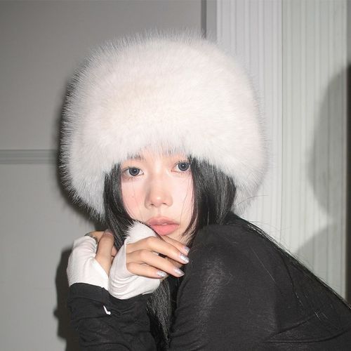 东北长毛b保暖毛绒帽子女冬季看雪防寒哈尔滨拍照氛围感盆帽网红