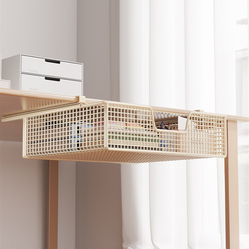 办公室悬挂桌下置物架抽屉式收纳神器抽拉挂篮P工位整理桌底免打