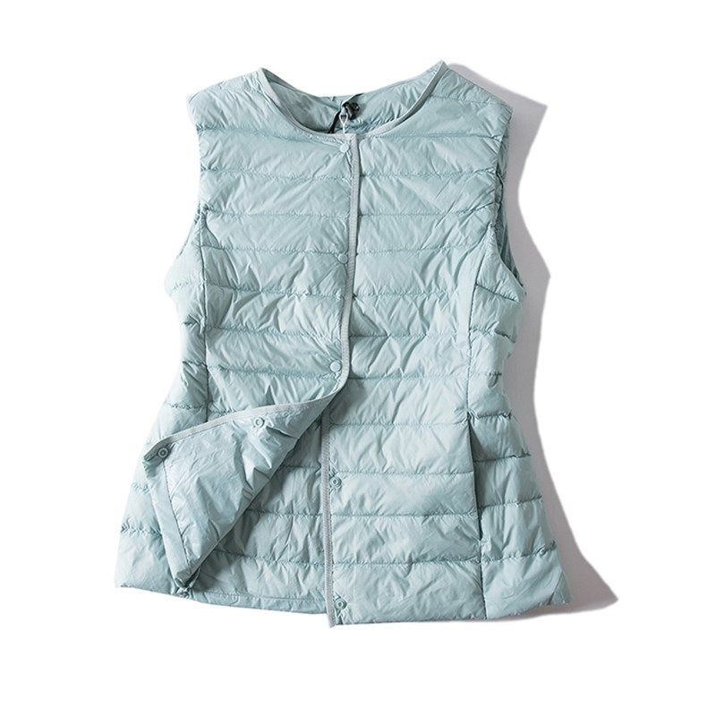 外贸断码处理 新款时尚修身短款轻薄羽绒马甲女无领可变V领马夹