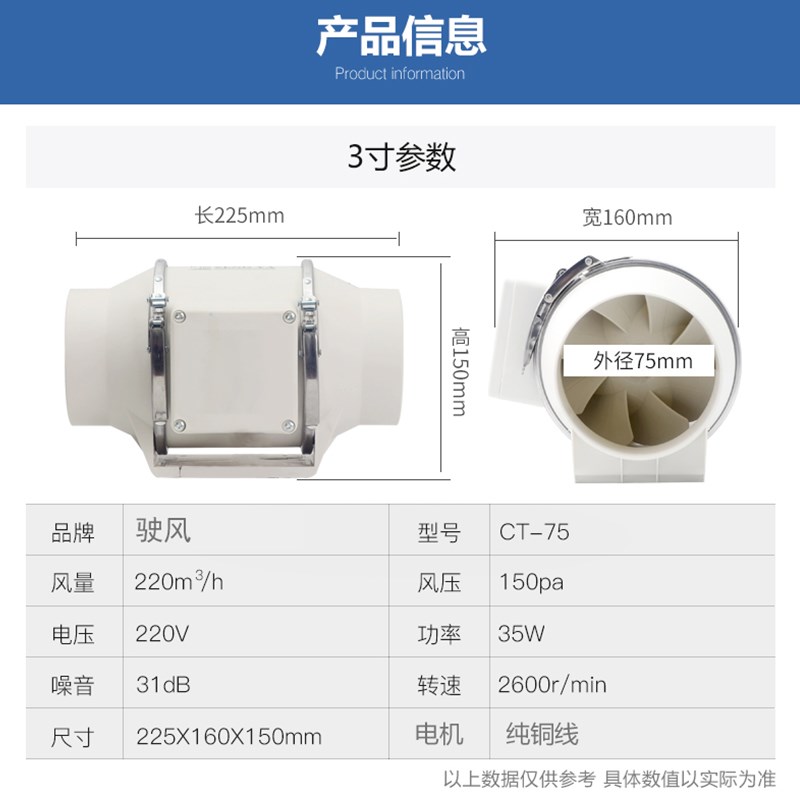 户外防水强力6寸排风扇160pvc110排气扇4寸管道式抽风机8寸20厨房