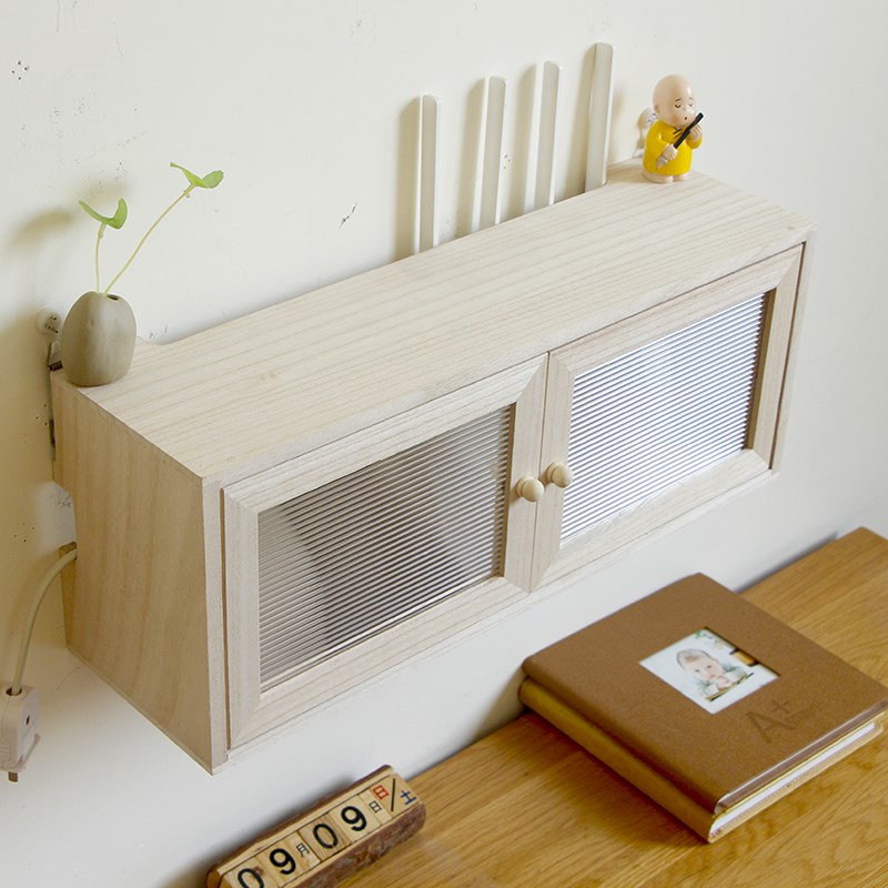 路由器wifi实木免打孔挂墙置物架收纳盒壁挂插排机顶盒遮挡装饰箱