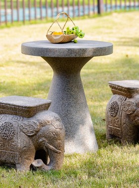 大象石凳庭院花园户外家用石桌石凳一套别墅民Q宿院子造景石墩凳