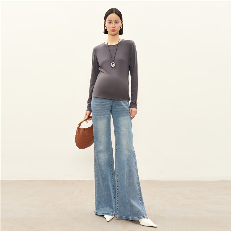 BELLYWEAR孕妇裤2025春季新款复古蓝显瘦复古宽松休闲弹力喇叭裤